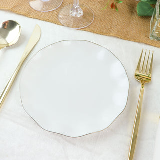 Elegant White Disposable Salad Plates with Gold Ruffled Rim