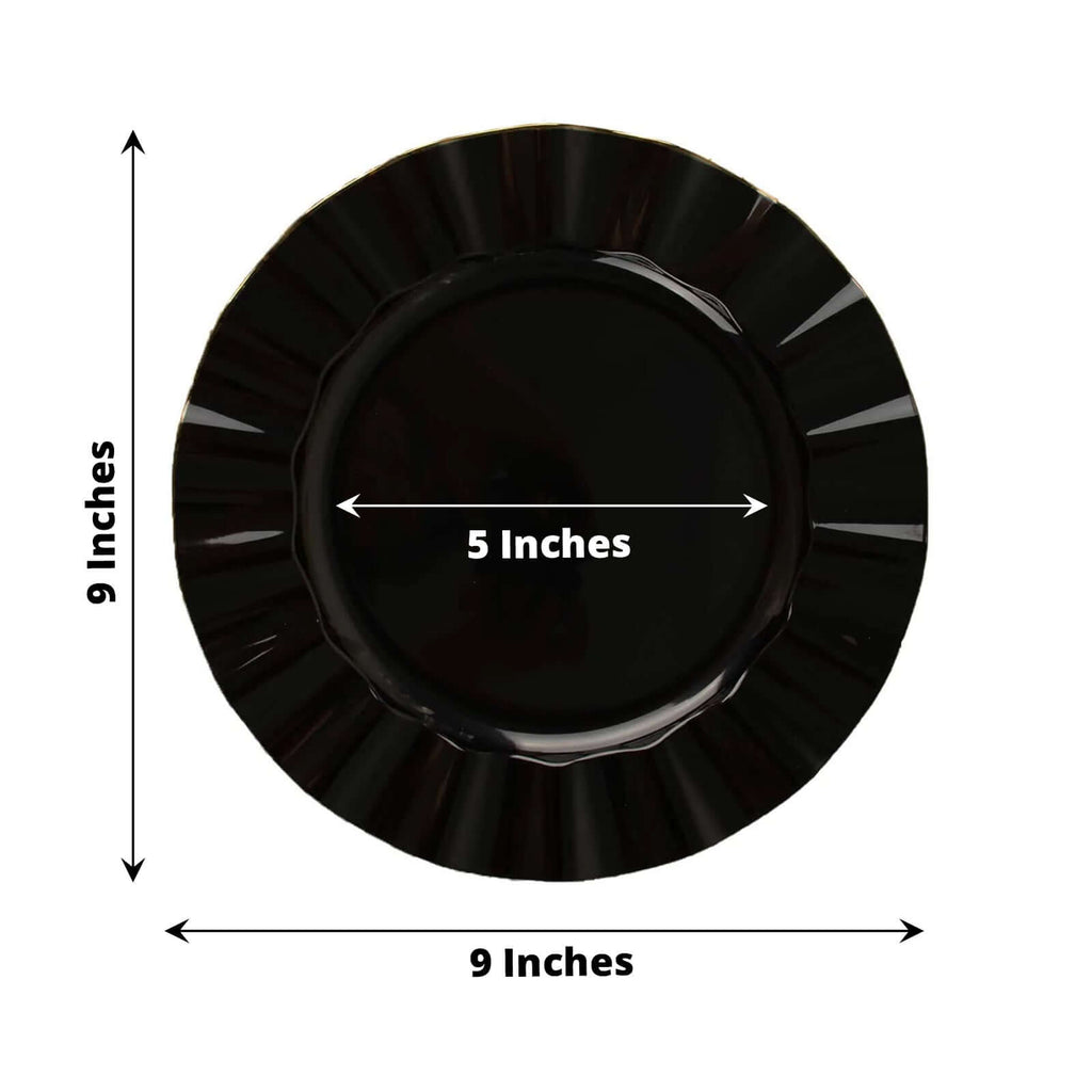 10 Pack 9" Black Disposable Dinner Plates Gold