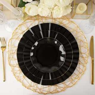 Black Heavy Duty Disposable Dinner Plates with Gold Ruffled Rim Black Heavy Duty Disposable Dinner Plates with Gold Ruffled Rim