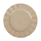 9inch Taupe Heavy Duty Disposable Dinner Plates Gold Ruffled Rim, Hard Plastic Dinnerware#whtbkgd
