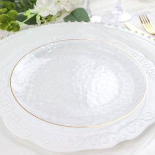 Clear Hammered 7" Round Plastic Dessert Appetizer Plates With Gold Rim Clear Hammered 7" Round Plastic Dessert Appetizer Plates With Gold Rim