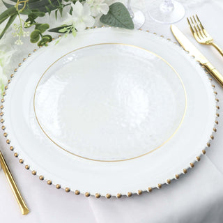 Elegant and Chic Clear Hammered 9" Round Plastic Dinner Plates With Gold Rim Elegant and Chic Clear Hammered 9" Round Plastic Dinner Plates With Gold Rim