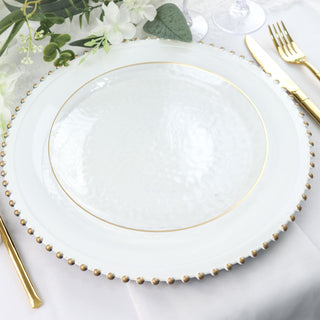 Elegant and Chic Clear Hammered 9" Round Plastic Dinner Plates With Gold Rim