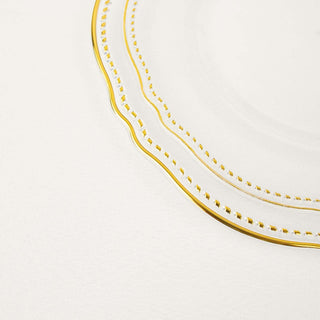 Elegant clear glass plate with gold trim detail.