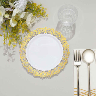 Elegant White with Gold Lace Rim Plastic Salad Plates