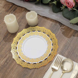 Stunning White with Gold Lace Rim Plastic Dessert Party Plates