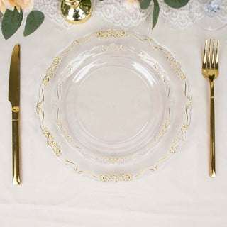 Add Elegance to Your Event with Clear and Gold Vintage Rim Salad Plates Add Elegance to Your Event with Clear and Gold Vintage Rim Salad Plates