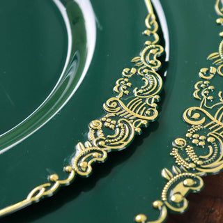 Green decorative plate with gold ornate design details.