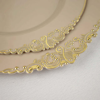 Elegant beige plate with intricate gold detailing