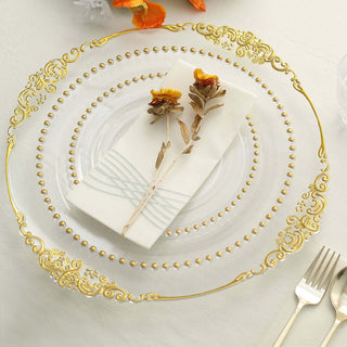 Convenient Clear / Gold Beaded Rim Disposable Salad Plates Convenient Clear / Gold Beaded Rim Disposable Salad Plates
