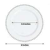 10 Pack | 8inch White / Silver Beaded Rim Disposable Salad Plates