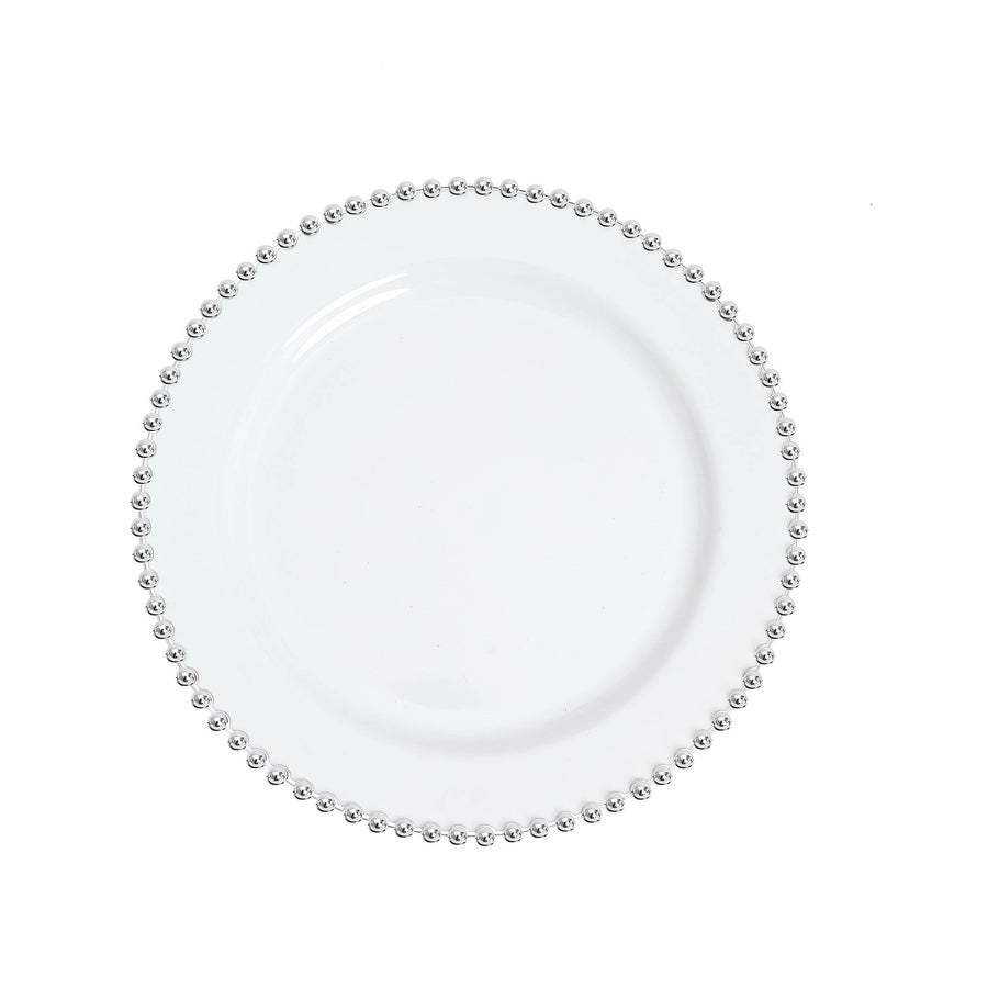10 Pack | 8inch White / Silver Beaded Rim Disposable Salad Plates#whtbkgd