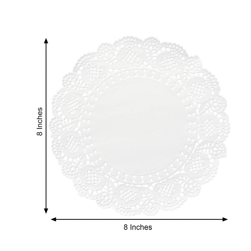 100 Pcs | 12 Round White Lace Paper Doilies, Food Grade Paper Placemats | by Tableclothsfactory