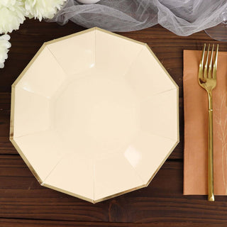 Elegant Beige Gold Foil Rim Geometric Dinner Paper Plates Elegant Beige Gold Foil Rim Geometric Dinner Paper Plates