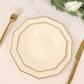 Stylish and Earth-Friendly Beige Gold Foil Rim Paper Plates Stylish and Earth-Friendly Beige Gold Foil Rim Paper Plates