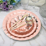 Geometric Metallic Rose Gold Foil Large Charger Paper Plates, Disposable Serving Party Plates