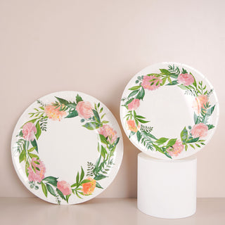 Rose/Peony 9" Flower Wreath Dinner Paper Plates - Add a Pop of Color to Your Table