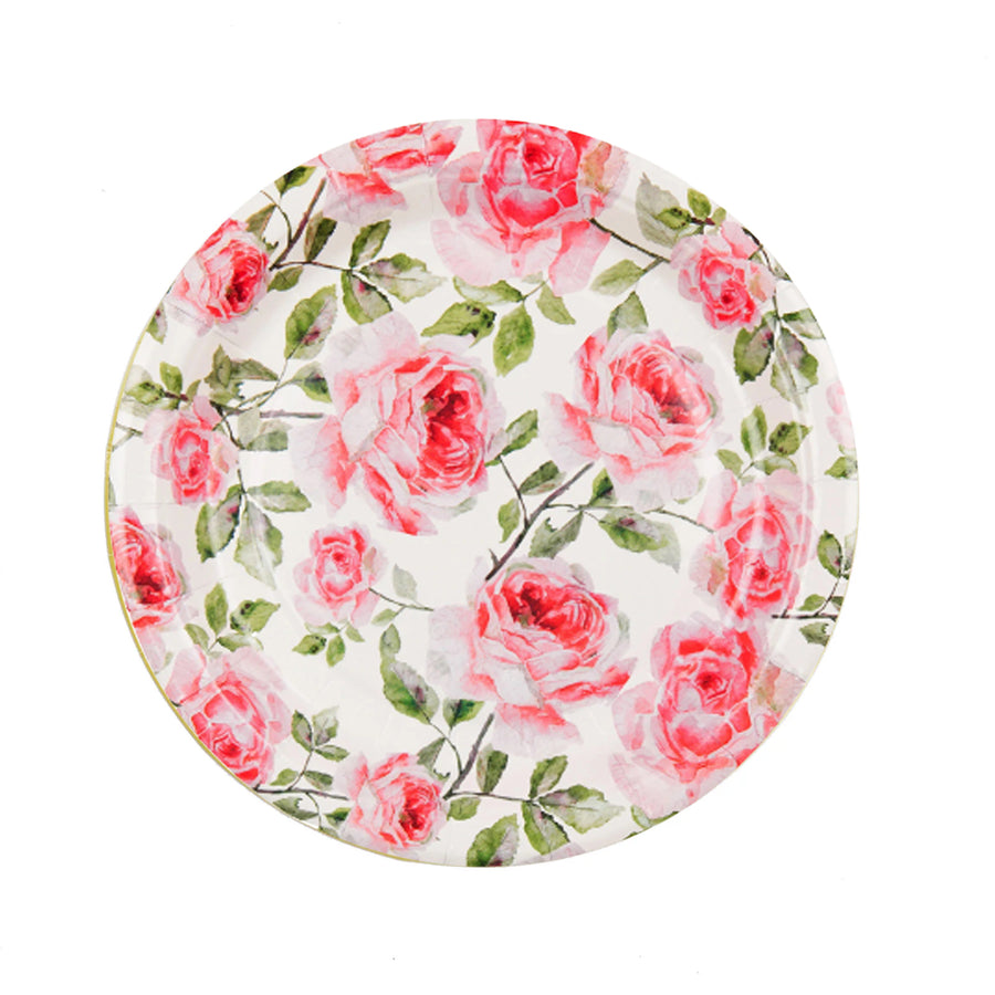25 Pack | Rose 7inch Flower Bouquet Design Appetizer Dessert Salad Paper Plates - 300 GSM#whtbkgd