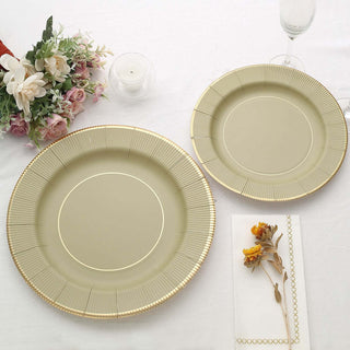 Elegant Khaki Gold Rim Sunray Disposable Dinner Plates Elegant Khaki Gold Rim Sunray Disposable Dinner Plates