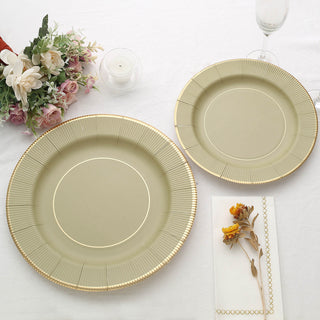 Elegant Khaki Gold Rim Sunray Disposable Dinner Plates