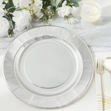 25 Pack | Metallic Silver Sunray 10inch Serving Dinner Paper Plates, Disposable Party Plates