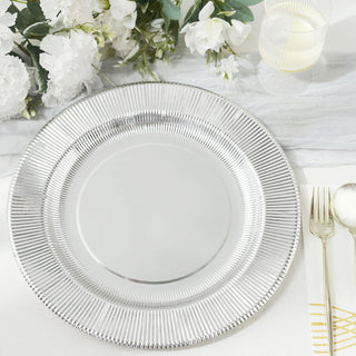 Add Elegance to Your Event with Metallic Silver Sunray Serving Dinner Paper Plates