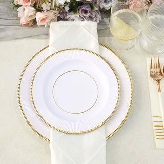 Elegant and Stylish White Sunray Gold Rimmed Dessert Appetizer Paper Plates Elegant and Stylish White Sunray Gold Rimmed Dessert Appetizer Paper Plates