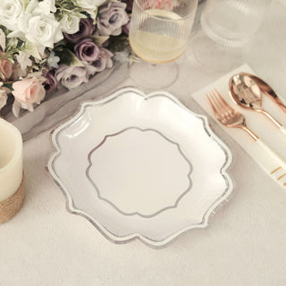 White/Silver Scallop Rim Dessert Party Paper Plates