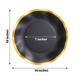 25 Pack | 10inch Matte Black / Gold Wavy Rim Disposable Dinner Plates, Round Paper Party Plates