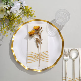 Stylish Matte White / Gold Wavy Rim Disposable Dinner Plates