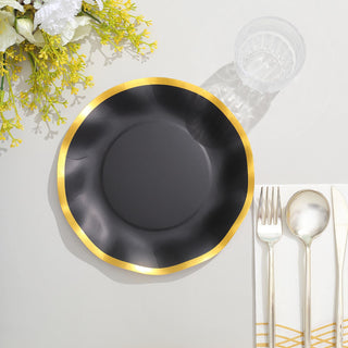 Stunning Matte Black and Gold Wavy Rim Disposable Salad Plates