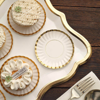 Add a Touch of Elegance to Your Event with White/Gold Scalloped Rim Mini Paper Party Plates Add a Touch of Elegance to Your Event with White/Gold Scalloped Rim Mini Paper Party Plates