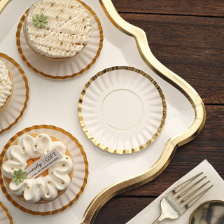 Add a Touch of Elegance to Your Event with White/Gold Scalloped Rim Mini Paper Party Plates