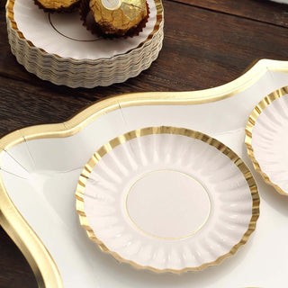 Enhance Your Culinary Creations with Round White/Gold Disposable Dessert Plates Enhance Your Culinary Creations with Round White/Gold Disposable Dessert Plates