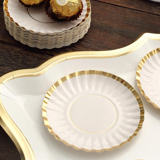 Enhance Your Culinary Creations with Round White/Gold Disposable Dessert Plates