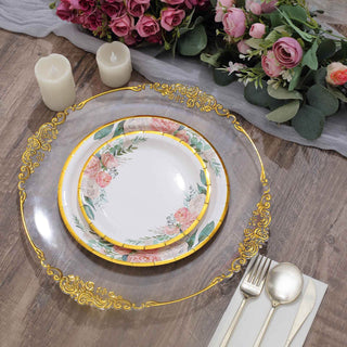 White Elegant Floral Design Gold Rim Paper Salad Plates for Bulk Orders White Elegant Floral Design Gold Rim Paper Salad Plates for Bulk Orders
