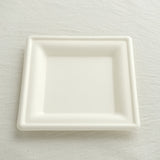 50 Pack | 6inch White Square Biodegradable Bagasse Salad Plates, Appetizer Dessert Party Plates