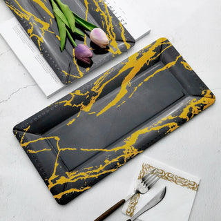 Black/Gold Marble 16" Heavy Duty Paper Serving Trays