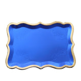 10 Pack | Elegant Royal Blue / Gold Rim Heavy Duty Paper Serving Trays, 400 GSM Disposable#whtbkgd