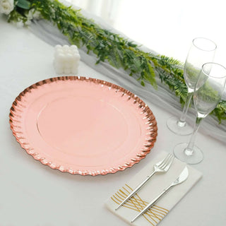 Add Elegance to Your Event with Rose Gold Scallop Rim Cardboard Serving Trays Add Elegance to Your Event with Rose Gold Scallop Rim Cardboard Serving Trays