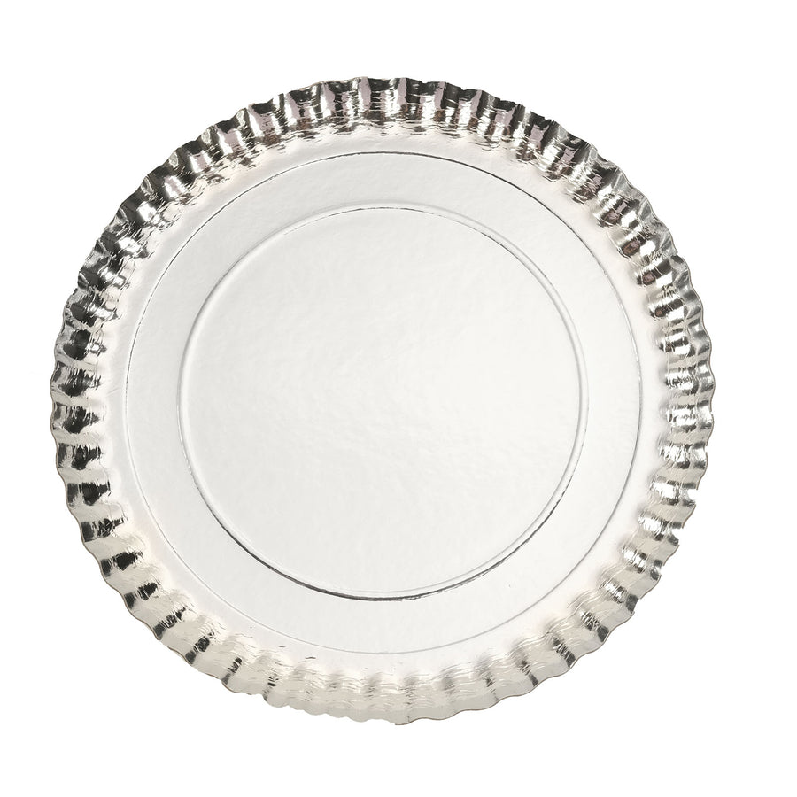 13Inch Heavy Duty Paper Charger Plates, Disposable Serving Tray Round With Scalloped Rims#whtbkgd