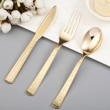 24 Pack | Gold Hammered Style 7inch Heavy Duty Plastic Forks, Plastic Silverware