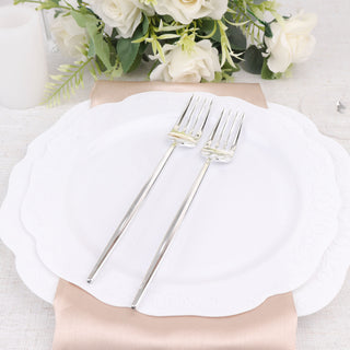 Glossy Silver Heavy Duty Plastic Silverware Forks - Add Elegance to Your Event