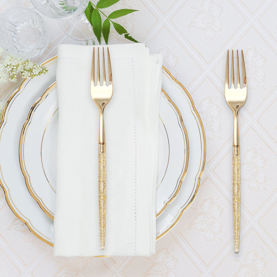 24 Pack | Gold Glittered Disposable Forks, Plastic Silverware, Cutlery\