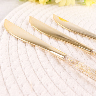Dazzling and Reliable Gold Glittered Disposable Knives