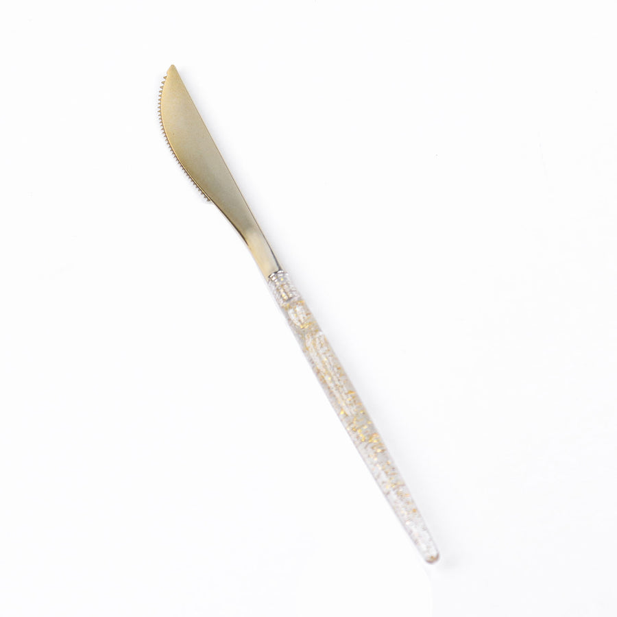 24 Pack | Gold Glittered Disposable Knives, Plastic Silverware Cutlery#whtbkgd