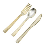 24 Pack | 7inch Hammered Design Gold Heavy Duty Plastic Silverware Set#whtbkgd