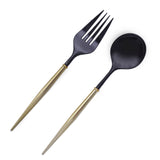 24 Pack | 6inch Black / Gold Premium Disposable Fork / Spoon Silverware Set#whtbkgd