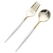 24 Pack | 6inch Gold / Ivory Premium Disposable Fork / Spoon Silverware Set#whtbkgd