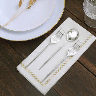 Add Elegance to Your Event with the Metallic Silver Premium Disposable Fork / Spoon Silverware Set